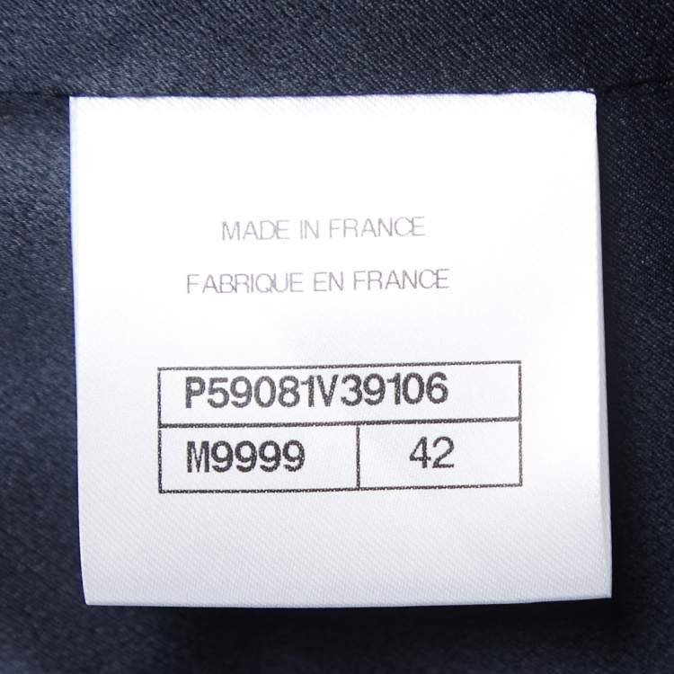 Pre Owned Chanel Black/White Patterned Wool Double Breasted Coat L