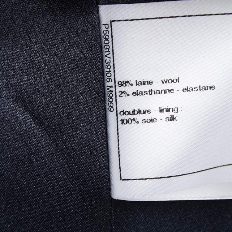 Pre Owned Chanel Black/White Patterned Wool Double Breasted Coat L