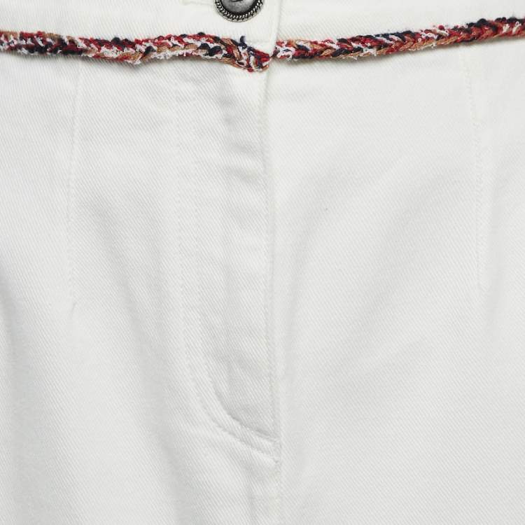 Pre Owned Chanel White Denim Knee Length Skirt S