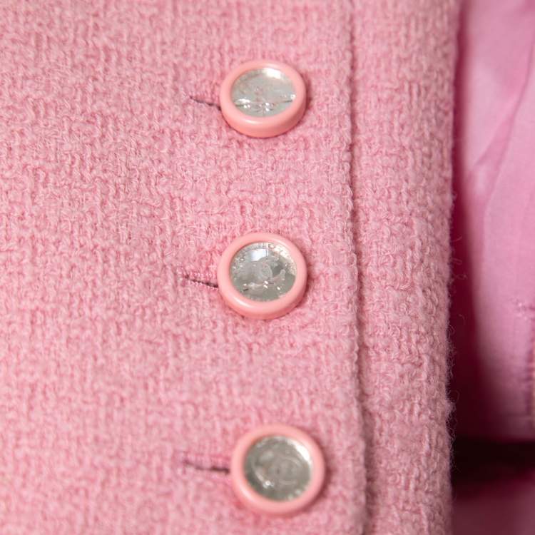 Pre Owned Chanel Vintage Pink Wool Skirt Suit S/M