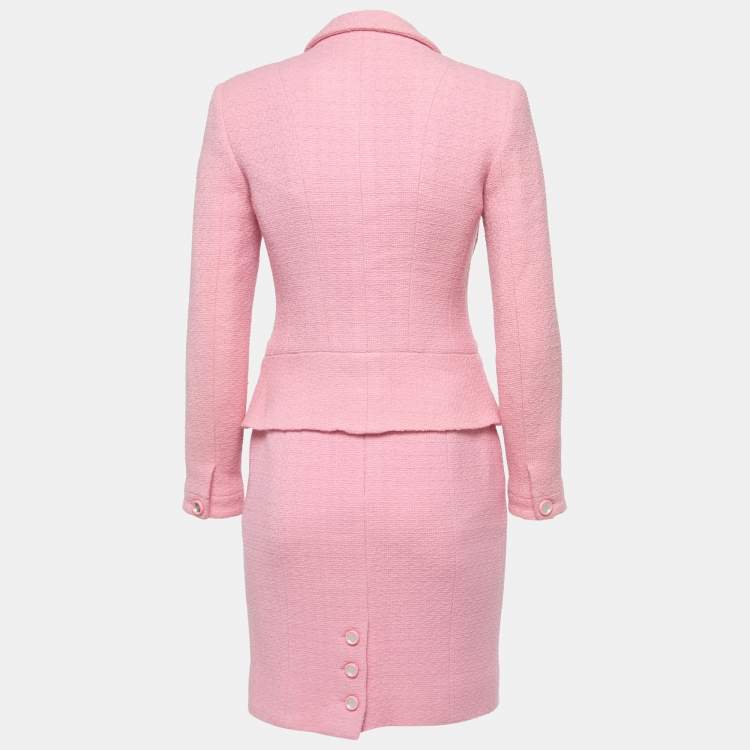 Pre Owned Chanel Vintage Pink Wool Skirt Suit S/M