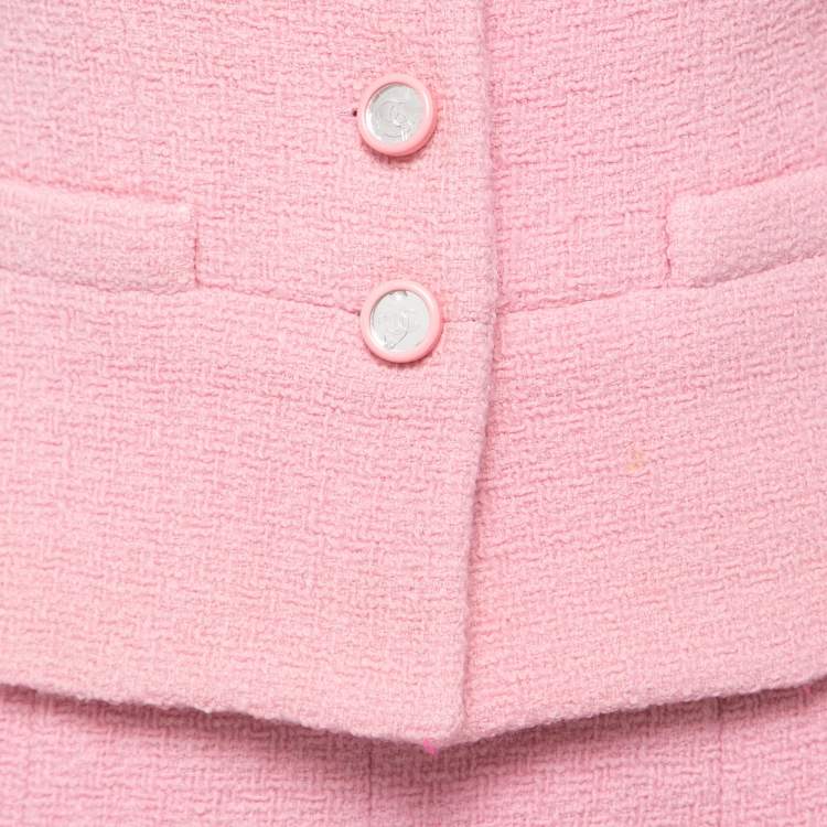 Pre Owned Chanel Vintage Pink Wool Skirt Suit S/M
