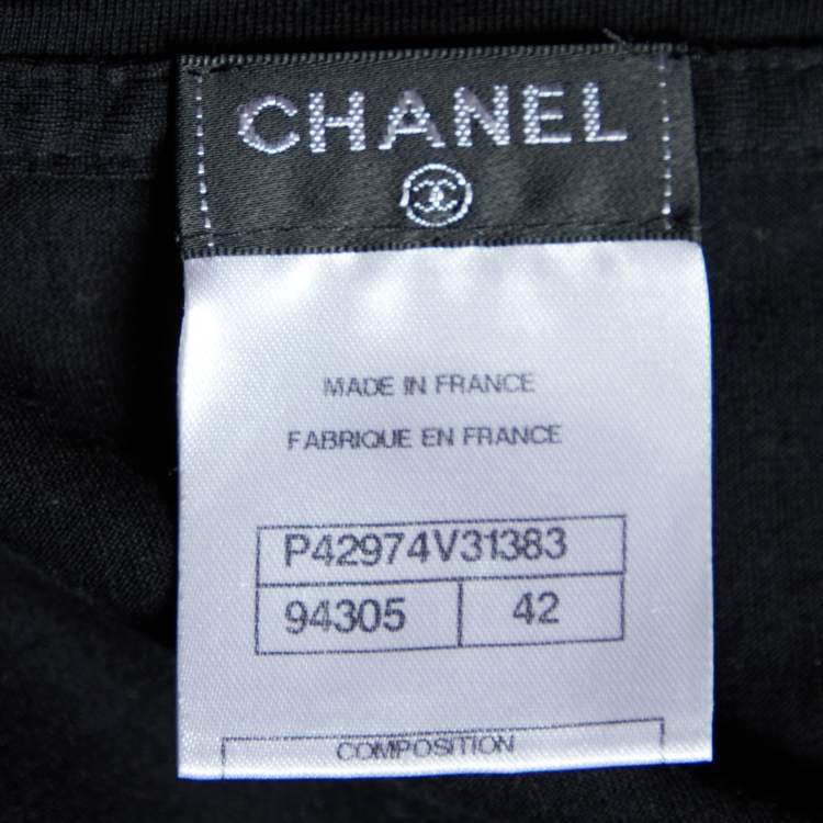 Pre Owned Chanel Black Cotton Knit Neck Trim Detail Sleeveless Top L