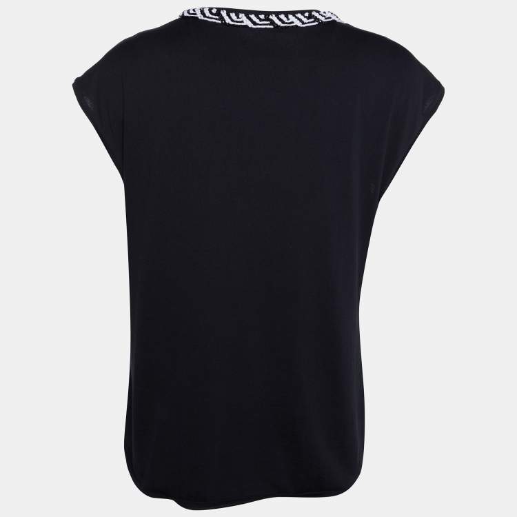 Pre Owned Chanel Black Cotton Knit Neck Trim Detail Sleeveless Top L