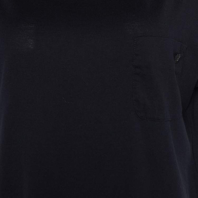Pre Owned Chanel Black Cotton Knit Neck Trim Detail Sleeveless Top L