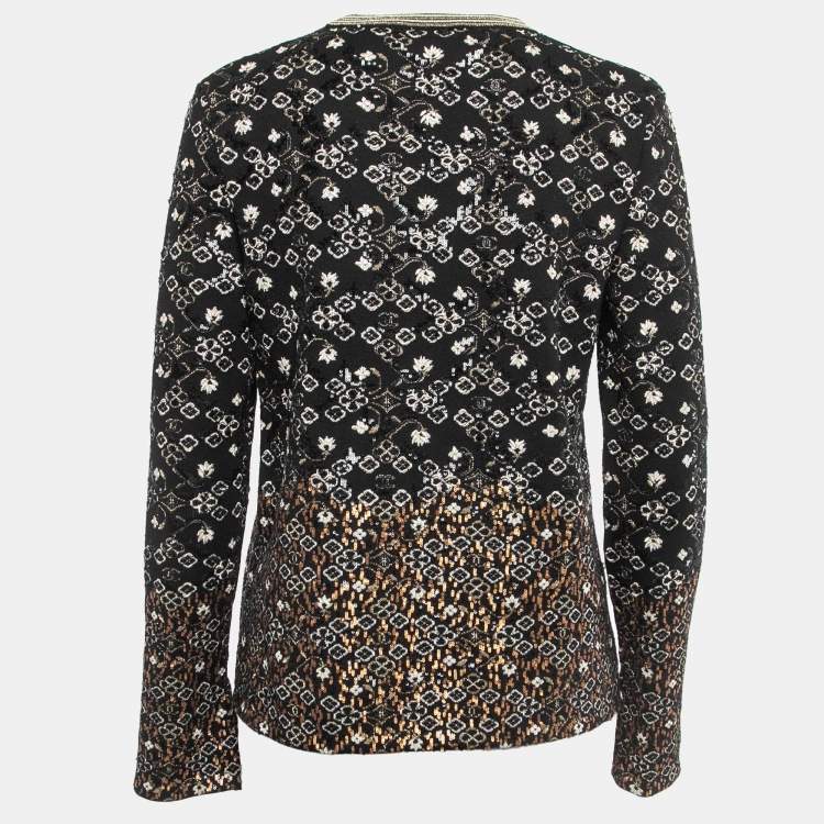 Pre Owned Chanel Black Knit Sequin Embroidered Jumper M