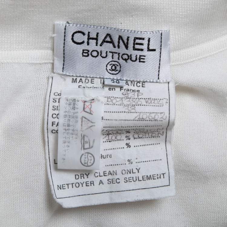 Pre Owned Chanel Cream Knit Polo T-Shirt M