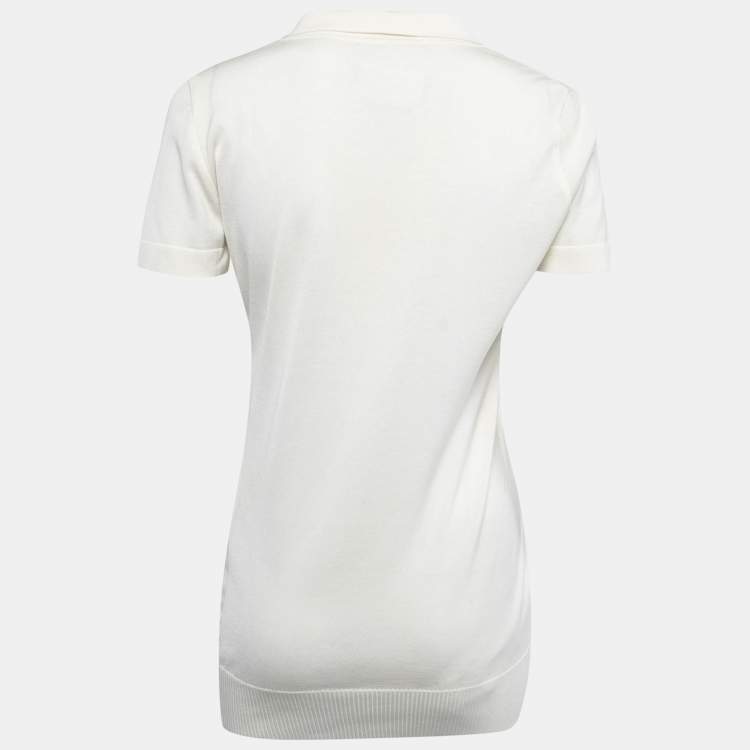 Pre Owned Chanel Cream Knit Polo T-Shirt M