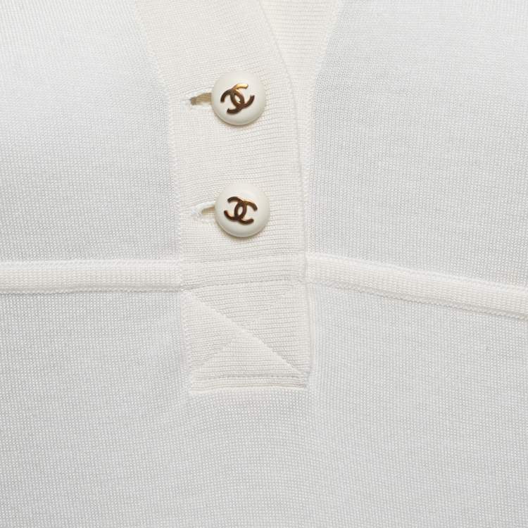 Pre Owned Chanel Cream Knit Polo T-Shirt M