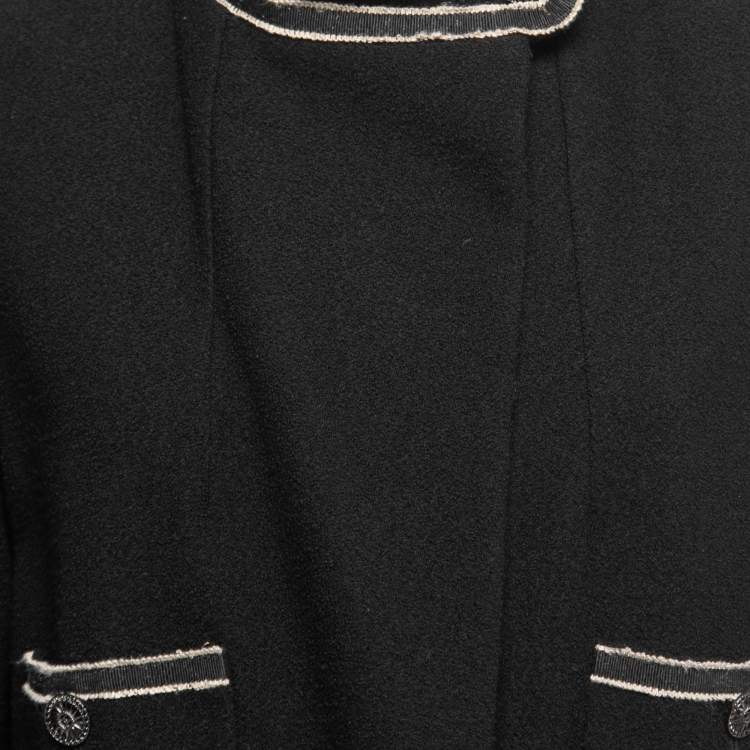 Pre Owned Chanel Black Wool Ribbon Trimmed Jacket L