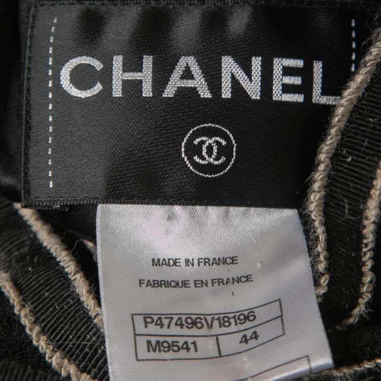 Pre Owned Chanel Black Wool Ribbon Trimmed Jacket L