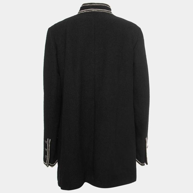 Pre Owned Chanel Black Wool Ribbon Trimmed Jacket L