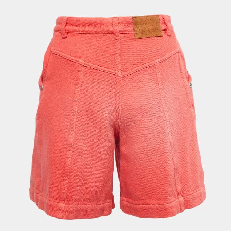 Pre Owned Chanel Coral Red Cotton textured Shorts S
