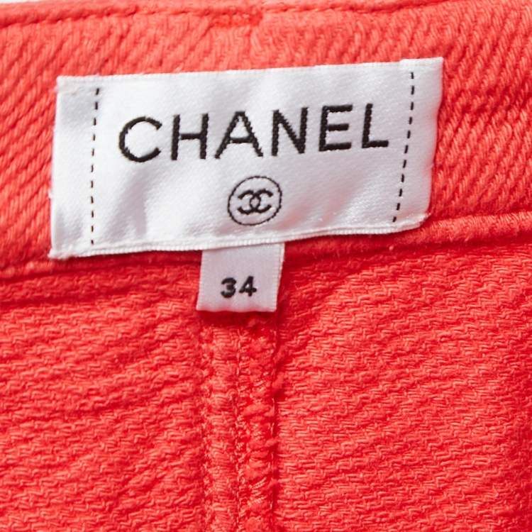Pre Owned Chanel Coral Red Cotton textured Shorts S
