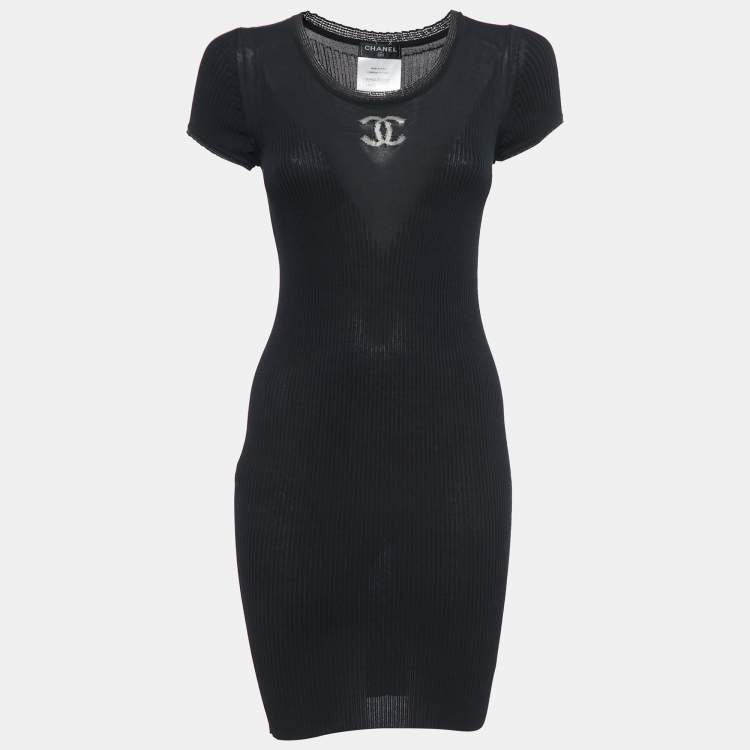 Chanel Black Ribbed Knit Logo Intarsia Bodycon Dress M Chanel | The Luxury  Closet