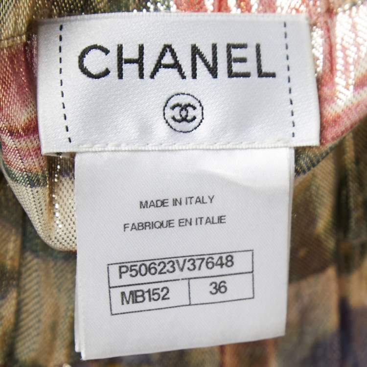 Pre Owned Chanel Gold Floral Metallic Lame Elastic Waist Pants S