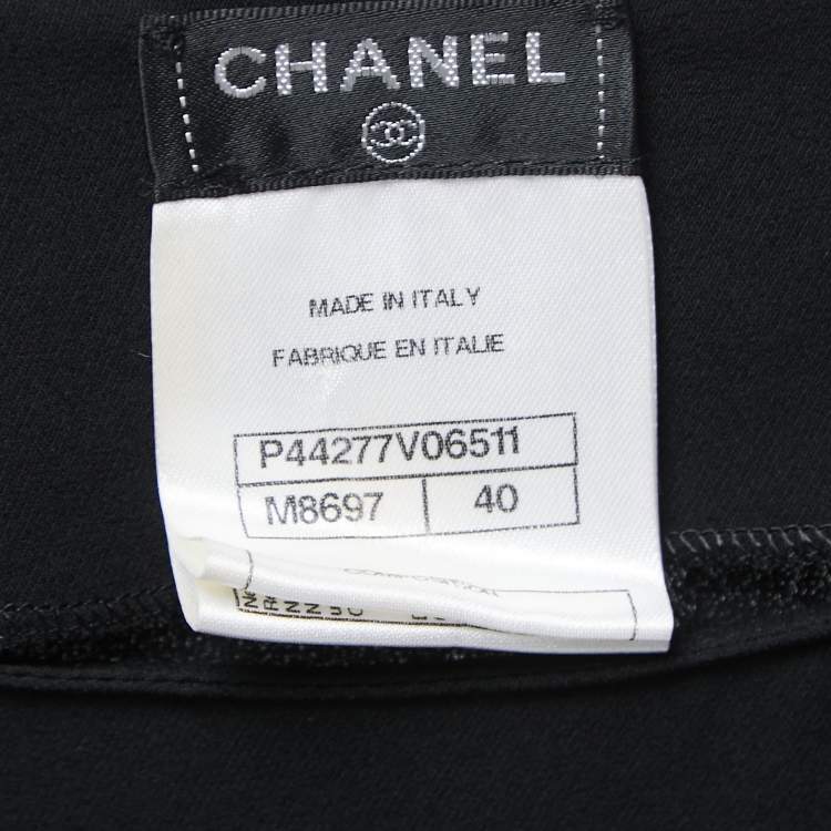 Pre Owned Chanel Black Silk Crepe Contrast Detail Blouse M