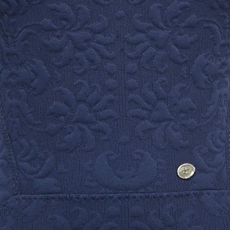 Pre Owned Chanel Navy Blue Jacquard Knit A-Line Dress M