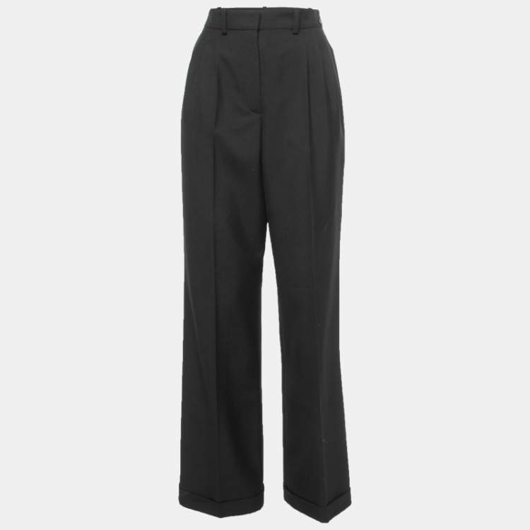 Pre Owned Chanel Black Wool & Mohair Wide Leg Pants M