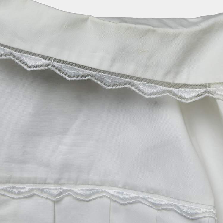 Pre Owned Chanel White Cotton Pleated & Gathered Button Front Blouse M