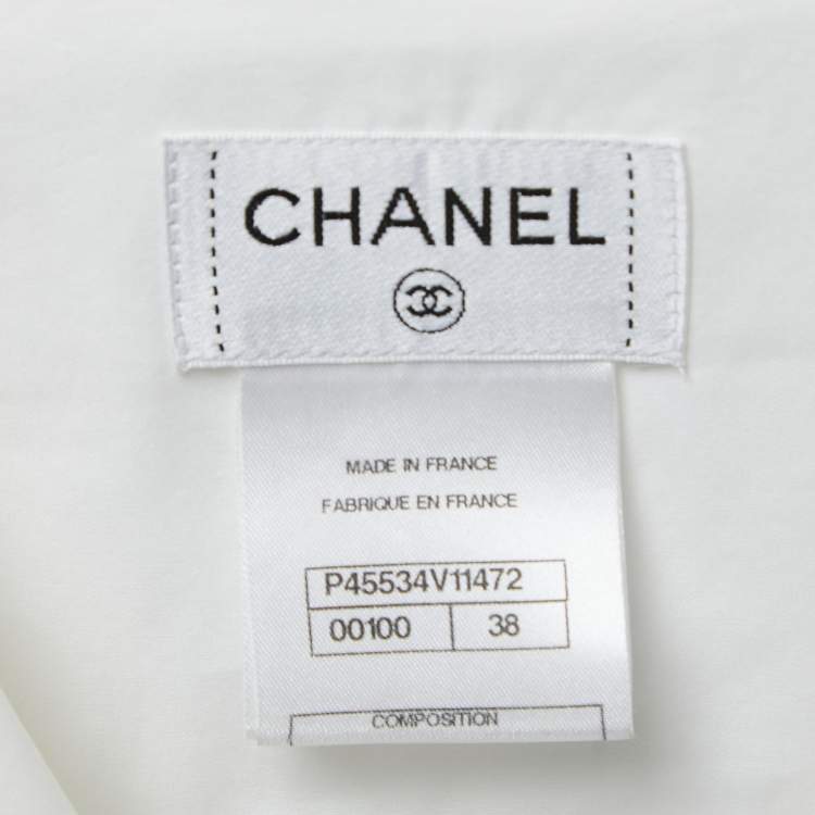 Pre Owned Chanel White Cotton Pleated & Gathered Button Front Blouse M