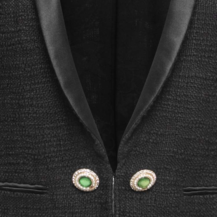 Pre Owned Chanel Black Tweed Layered Double-Breasted Blazer M