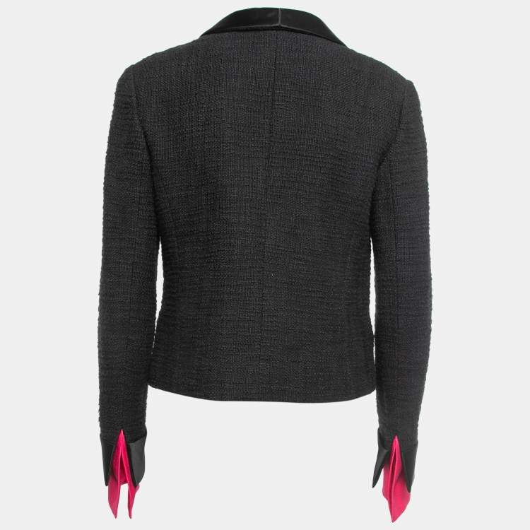 Pre Owned Chanel Black Tweed Layered Double-Breasted Blazer M