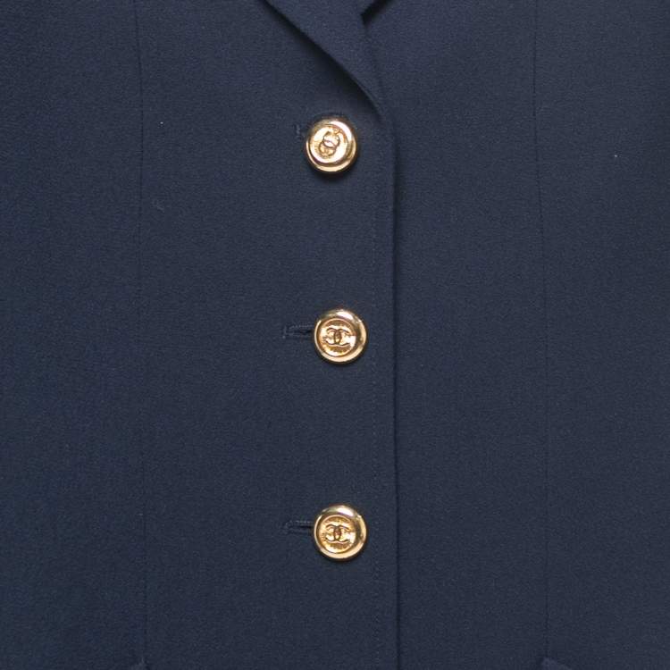 Pre Owned Chanel Vintage Navy Blue Wool Pant Suit M