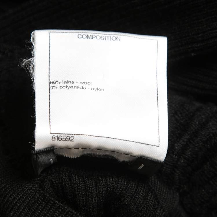 Pre Owned Chanel Black Wool Knit & Mesh Ruffled Turtleneck Sweater M