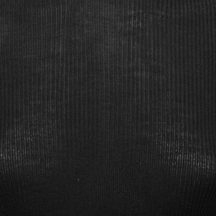 Pre Owned Chanel Black Wool Knit & Mesh Ruffled Turtleneck Sweater M