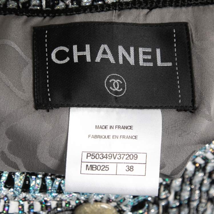 Pre Owned Chanel Blue/Black Tweed Mid-Length Coat M