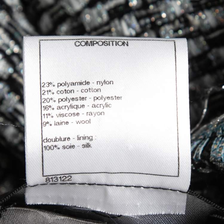 Pre Owned Chanel Blue/Black Tweed Mid-Length Coat M