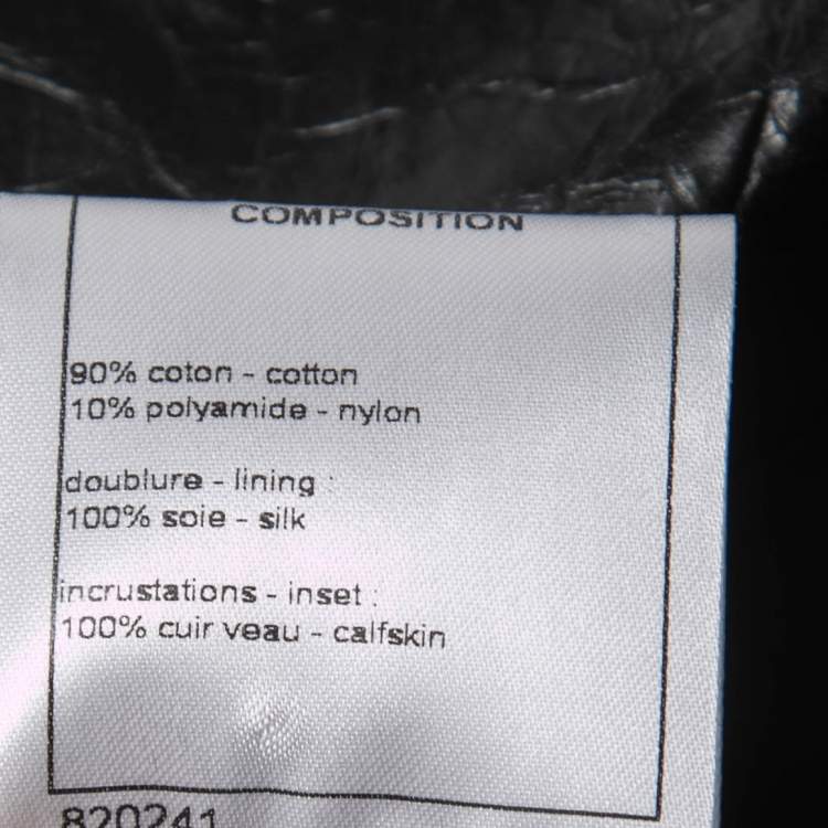 Pre Owned Chanel Navy Blue Terry Calfskin Trimmed Mid-Length Coat L