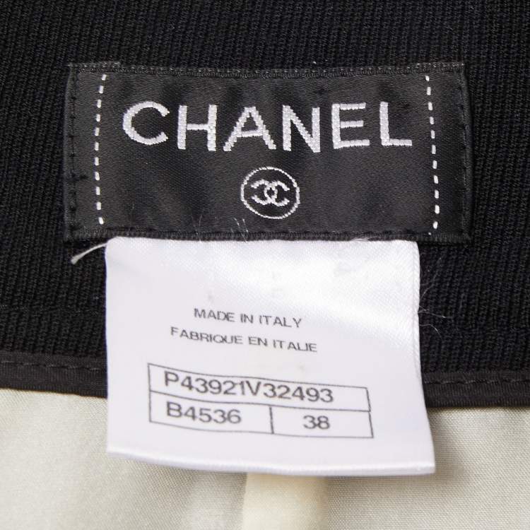 Pre Owned Chanel Black Wool Contrast Hem Trousers M