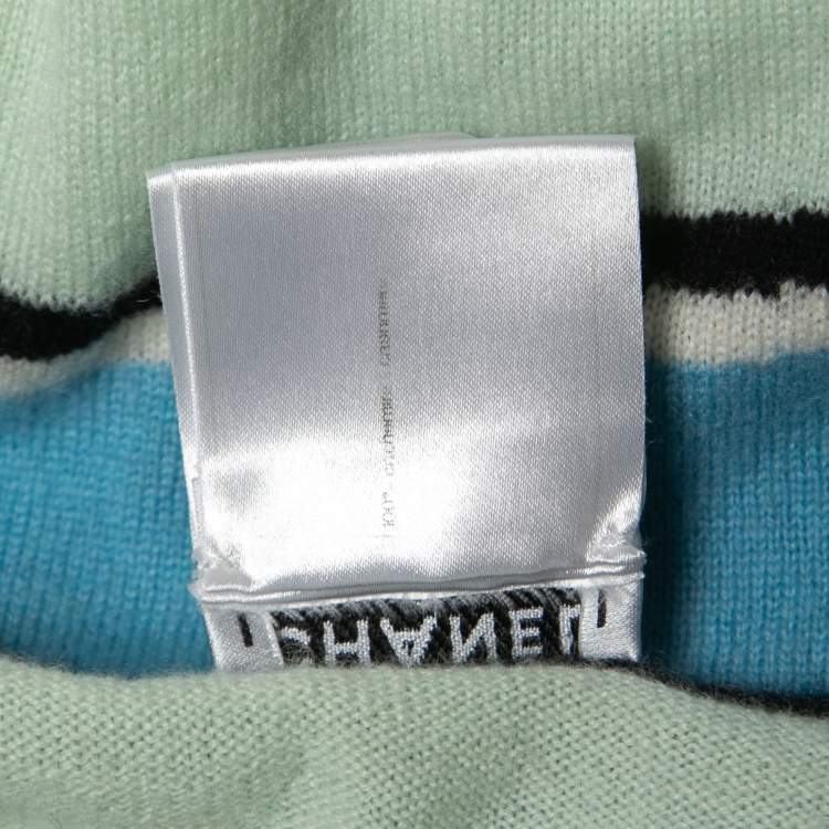 Pre Owned Chanel Blue/Green Logo Intarsia Cashmere Sleeveless Knit Dress S