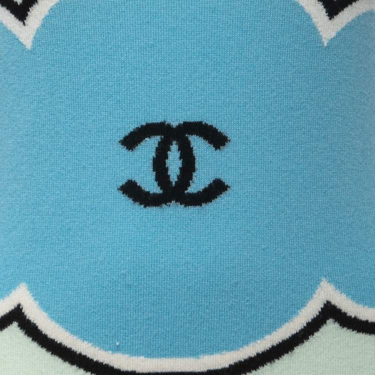 Pre Owned Chanel Blue/Green Logo Intarsia Cashmere Sleeveless Knit Dress S