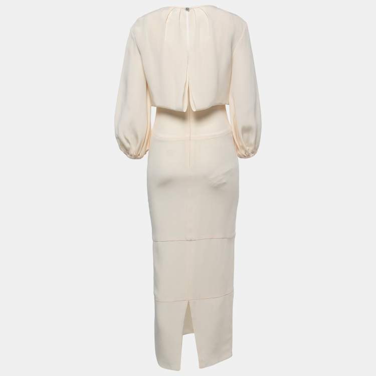 Pre Owned Chanel Cream Silk Midi Dress S