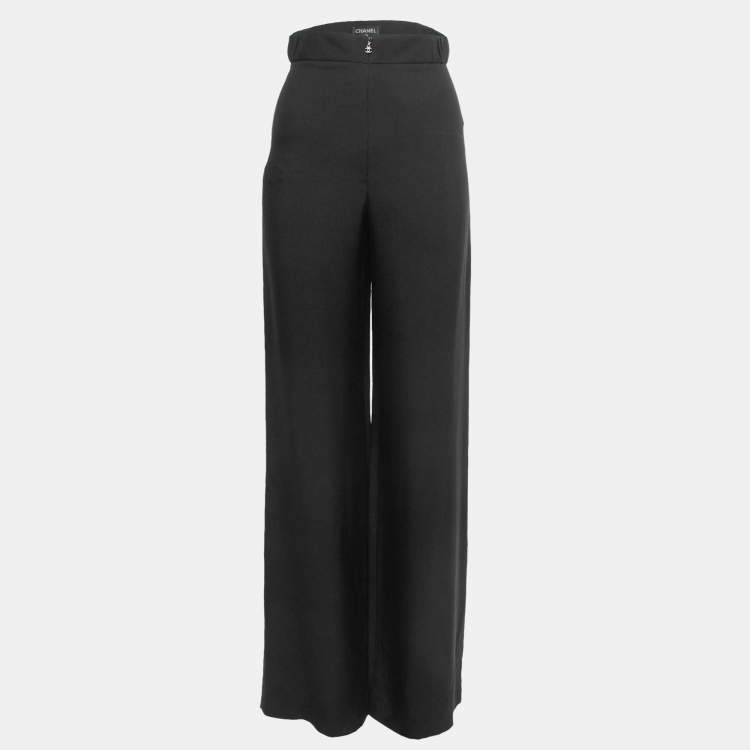 Pre Owned Chanel Black Silk Wide Leg Pants S