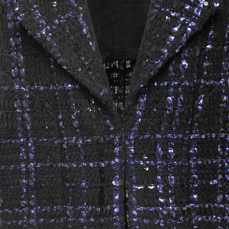 Pre Owned Chanel Black/Purple Sequin Embellished Tweed Jacket S