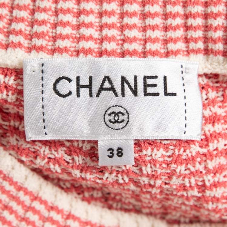 Pre Owned Chanel Pink Knit Button Front Long Cardigan M