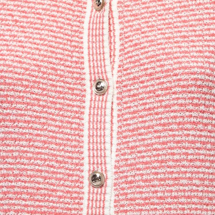 Pre Owned Chanel Pink Knit Button Front Long Cardigan M