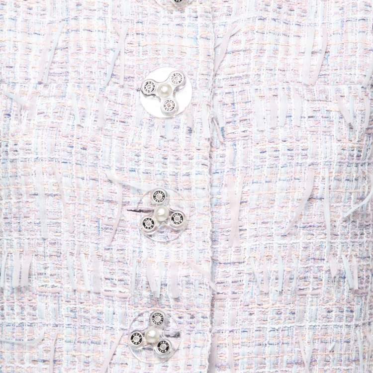 Pre Owned Chanel Purple/Pastel Tweed Fringed Coat M