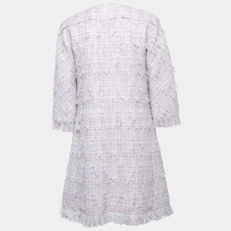 Pre Owned Chanel Purple/Pastel Tweed Fringed Coat M