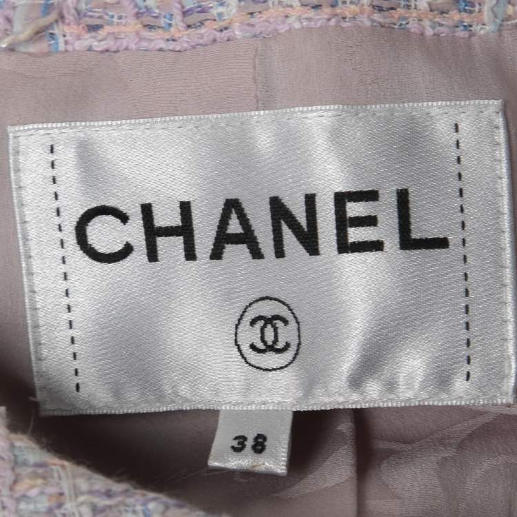 Pre Owned Chanel Purple/Pastel Tweed Fringed Coat M