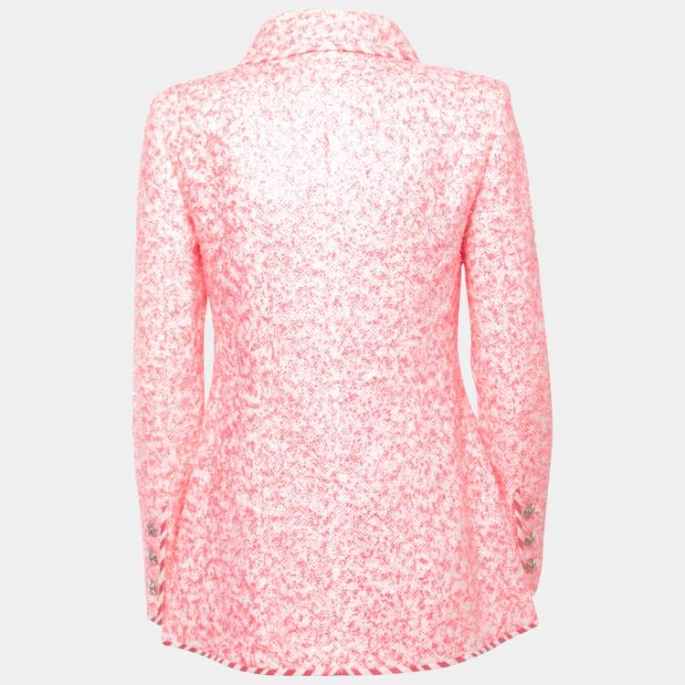 Pre Owned Chanel Pink Textured Synthetic Zip-Up Jacket S