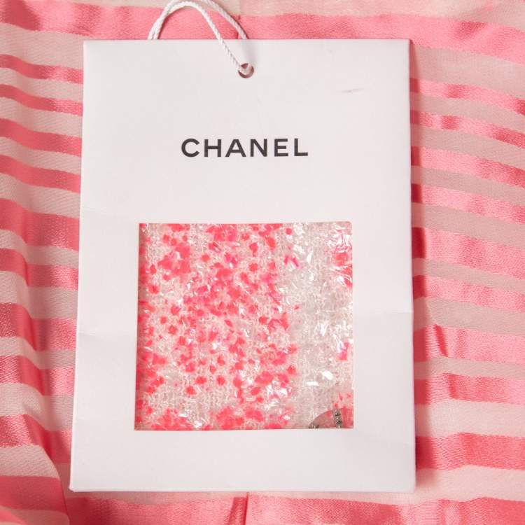 Pre Owned Chanel Pink Textured Synthetic Zip-Up Jacket S