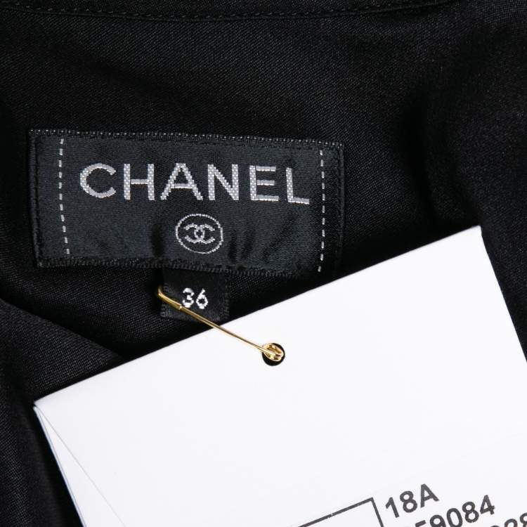 Pre Owned Chanel Black Satin Silk Zip Front Long Sleeve Blouse M