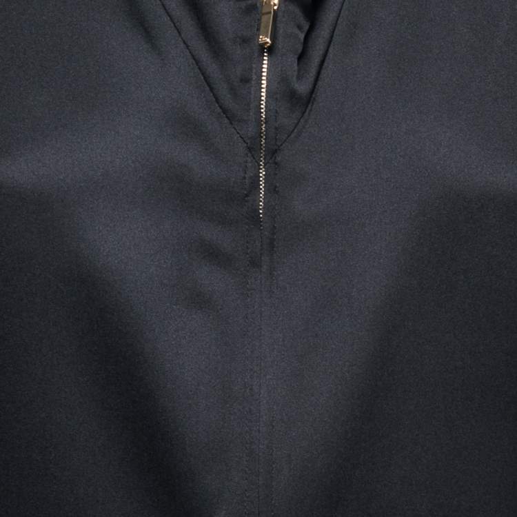 Pre Owned Chanel Black Satin Silk Zip Front Long Sleeve Blouse M