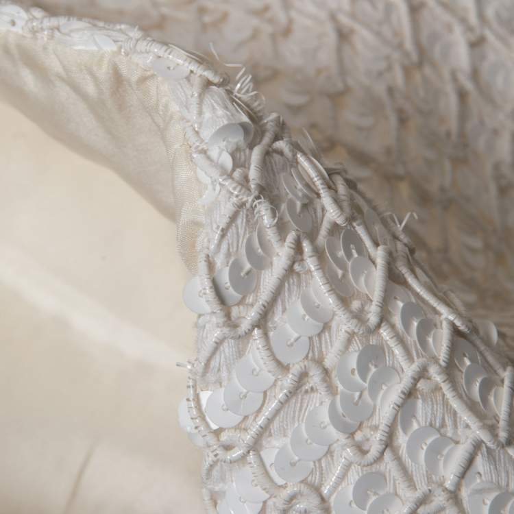 Pre Owned Chanel White Sequined Pencil Skirt M