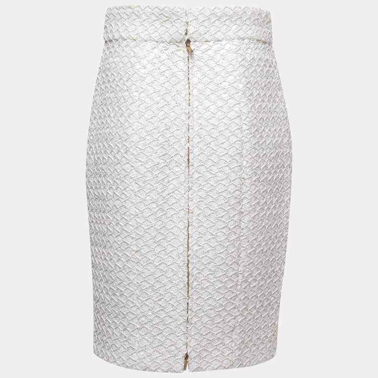 Pre Owned Chanel White Sequined Pencil Skirt M